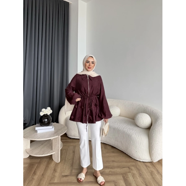 Fuş - Ferilan Fermuarlı Gömlek - Bordo