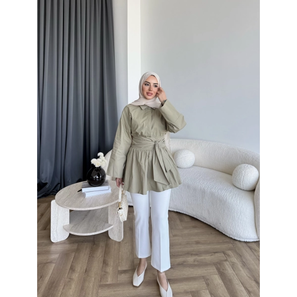 Helino Kuşaklı Gömlek - Haki