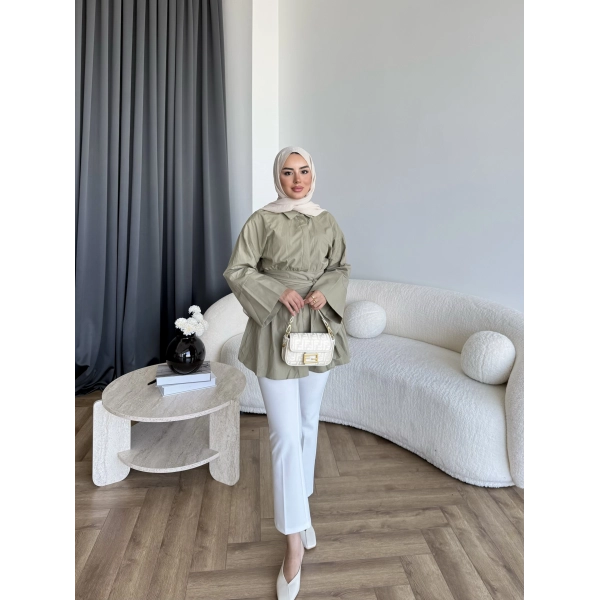 Helino Kuşaklı Gömlek - Haki