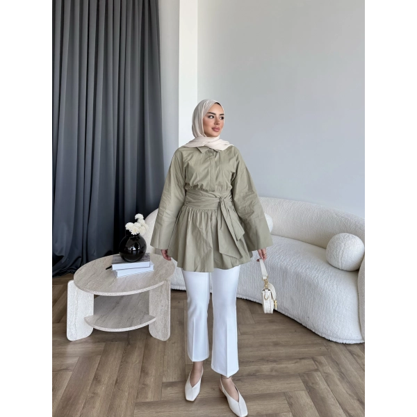 Helino Kuşaklı Gömlek - Haki