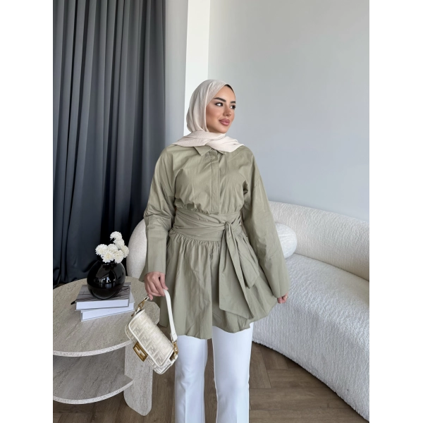 Helino Kuşaklı Gömlek - Haki