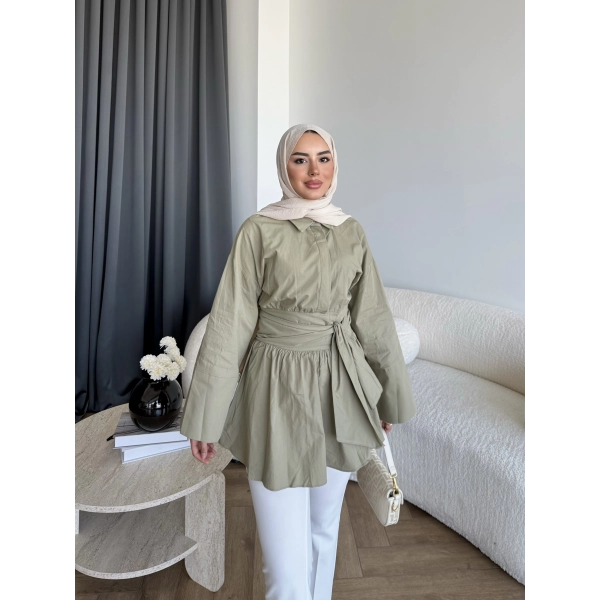 Helino Kuşaklı Gömlek - Haki