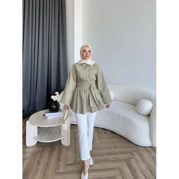 Helino Kuşaklı Gömlek - Haki