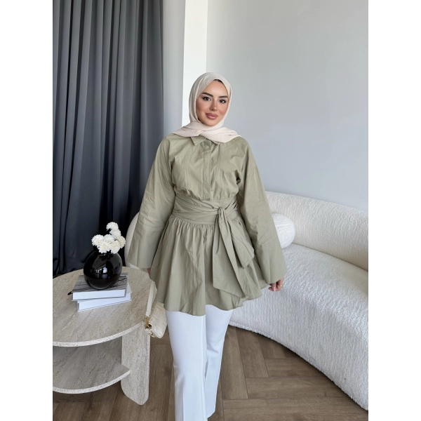 Helino Kuşaklı Gömlek - Haki