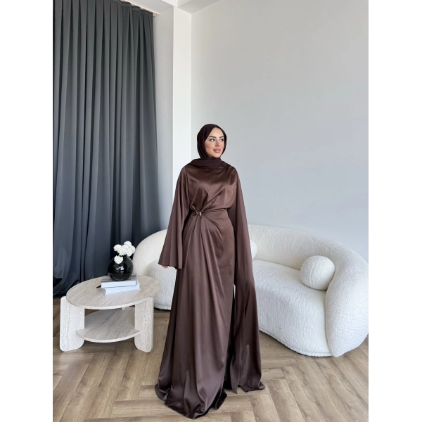 Hen - Volan Saten Elbise - Acı Kahve