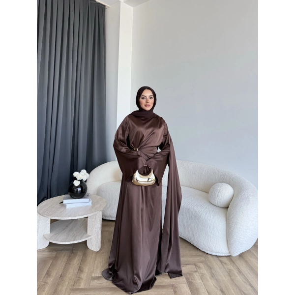 Hen - Volan Saten Elbise - Acı Kahve