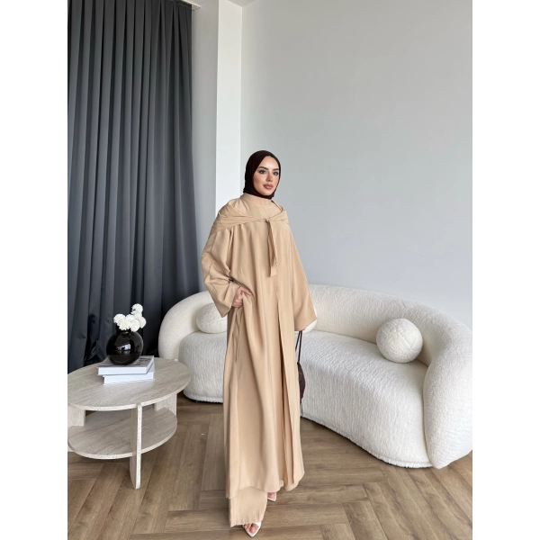 Bel - Zyra Omuz Şallı Yırtmaçlı Takım - Camel