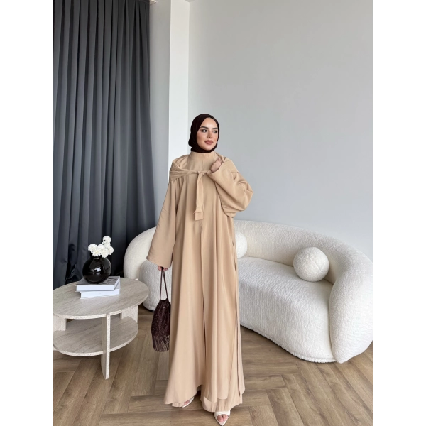 Bel - Zyra Omuz Şallı Yırtmaçlı Takım - Camel