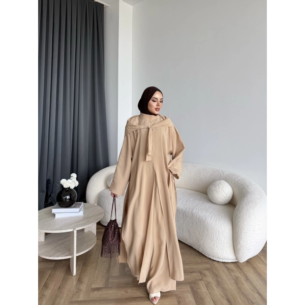 Bel - Zyra Omuz Şallı Yırtmaçlı Takım - Camel