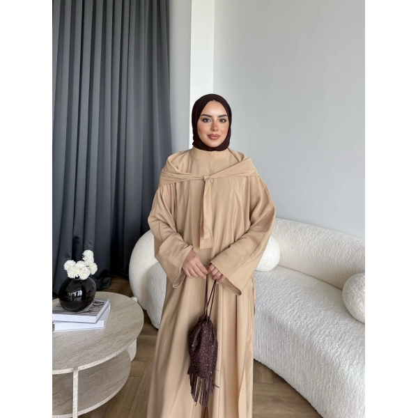 Bel - Zyra Omuz Şallı Yırtmaçlı Takım - Camel