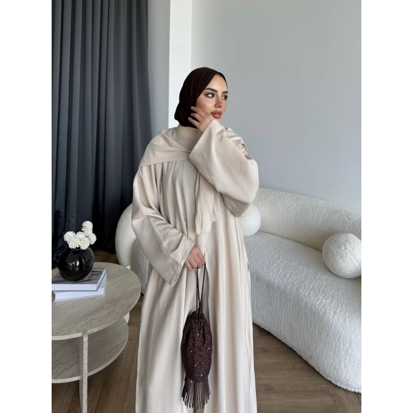 Bel - Zyra Omuz Şallı Yırtmaçlı Takım - Bej