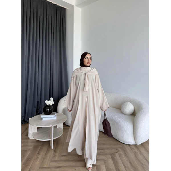 Bel - Zyra Omuz Şallı Yırtmaçlı Takım - Bej