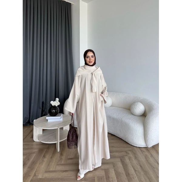 Bel - Zyra Omuz Şallı Yırtmaçlı Takım - Bej