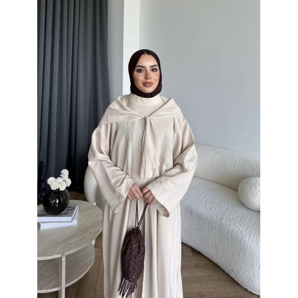 Bel - Zyra Omuz Şallı Yırtmaçlı Takım - Bej