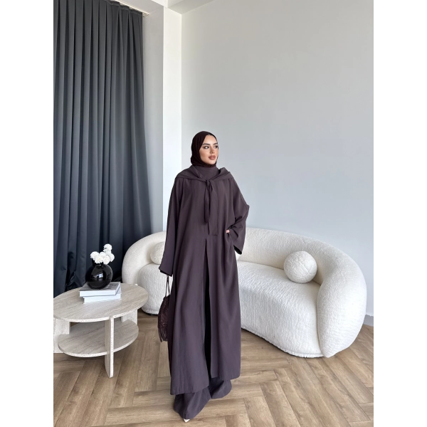 Bel - Zyra Omuz Şallı Yırtmaçlı Takım - Kahve
