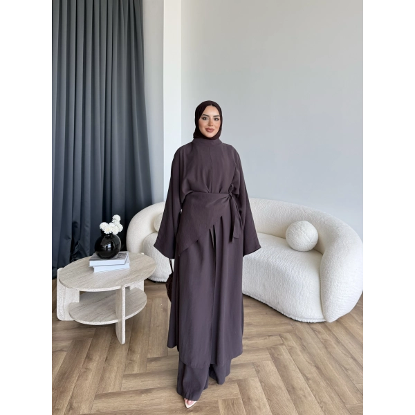 Bel - Zyra Omuz Şallı Yırtmaçlı Takım - Kahve
