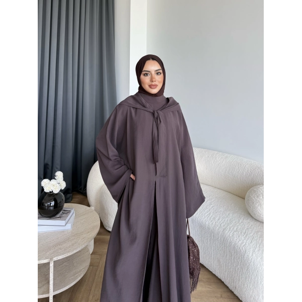 Bel - Zyra Omuz Şallı Yırtmaçlı Takım - Kahve