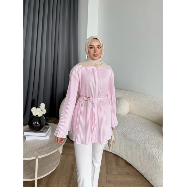 Hen - Choco Piliseli Gömlek - Pembe