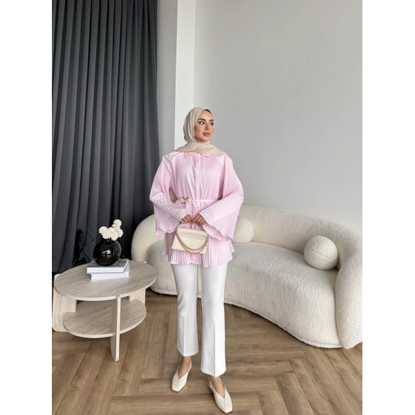 Hen - Choco Piliseli Gömlek - Pembe