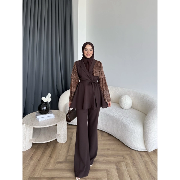 Ng - Lilsan Asimetrik Pantolon Takım - Acı Kahve