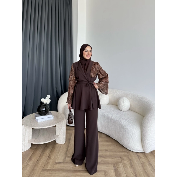 Ng - Lilsan Asimetrik Pantolon Takım - Acı Kahve