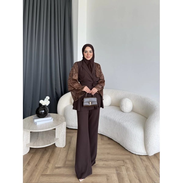 Ng - Lilsan Asimetrik Pantolon Takım - Acı Kahve