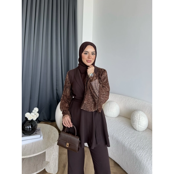 Ng - Lilsan Asimetrik Pantolon Takım - Acı Kahve
