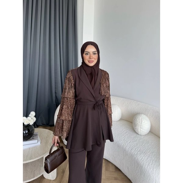 Ng - Lilsan Asimetrik Pantolon Takım - Acı Kahve