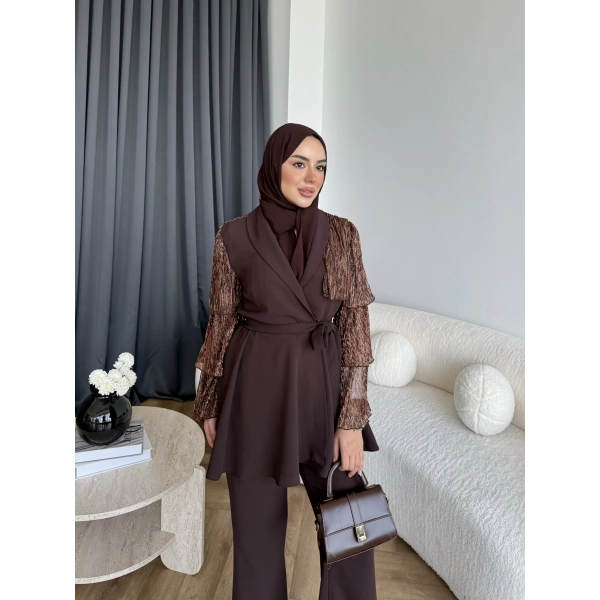 Ng - Lilsan Asimetrik Pantolon Takım - Acı Kahve