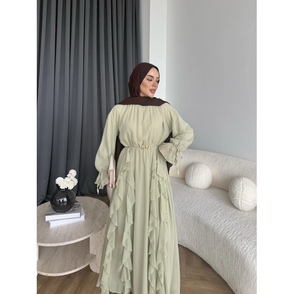 Hen - Endara Şifon Elbise - Yeşil
