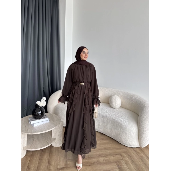 Hen - Endara Şifon Elbise - Acı Kahve