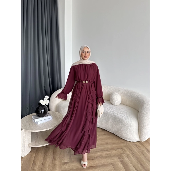 Hen - Endara Şifon Elbise - Bordo