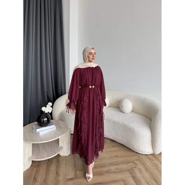 Hen - Endara Şifon Elbise - Bordo