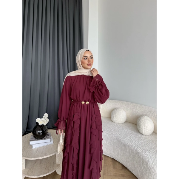 Hen - Endara Şifon Elbise - Bordo