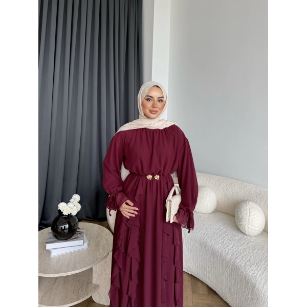 Hen - Endara Şifon Elbise - Bordo
