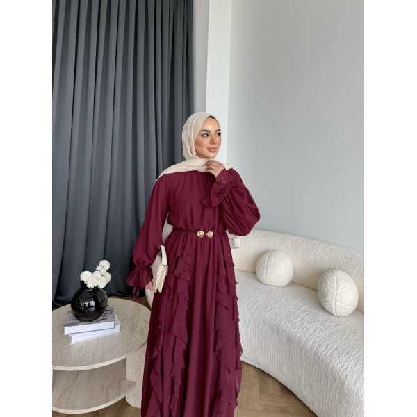 Hen - Endara Şifon Elbise - Bordo