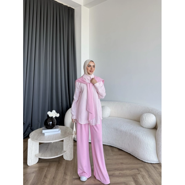 Pwn - Felan Çizgi Detay Atkılı Oysh Takım - Pembe
