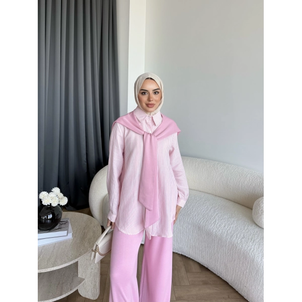 Pwn - Felan Çizgi Detay Atkılı Oysh Takım - Pembe
