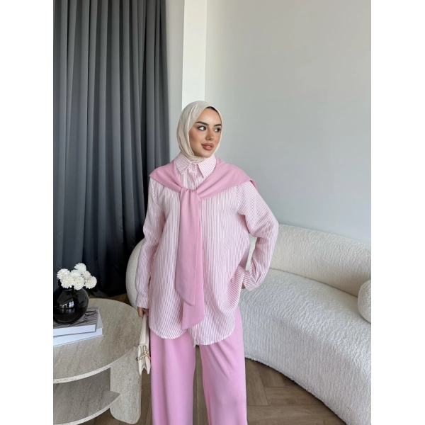 Pwn - Felan Çizgi Detay Atkılı Oysh Takım - Pembe