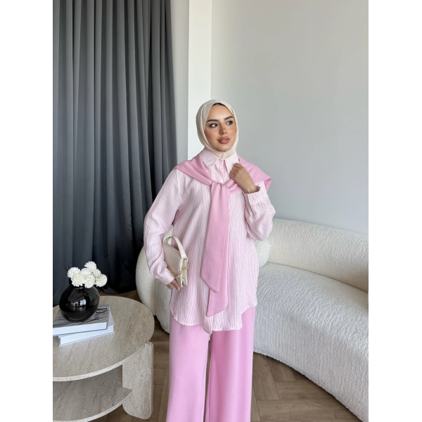 Pwn - Felan Çizgi Detay Atkılı Oysh Takım - Pembe