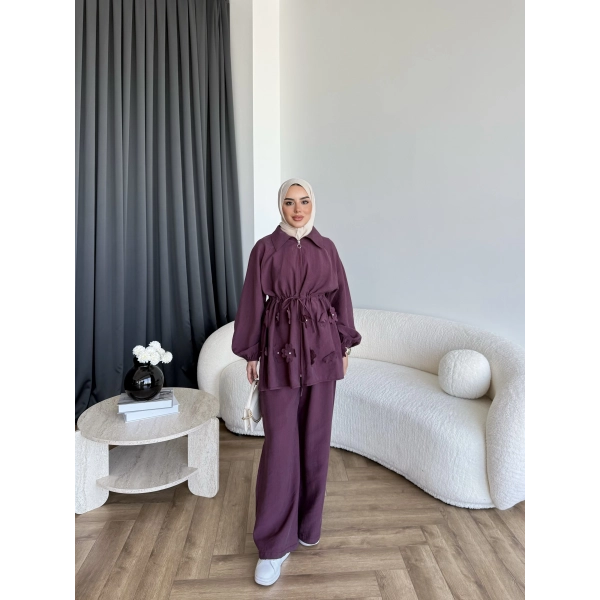 Pwn - Çiçek Desen Modal Takım - Bordo