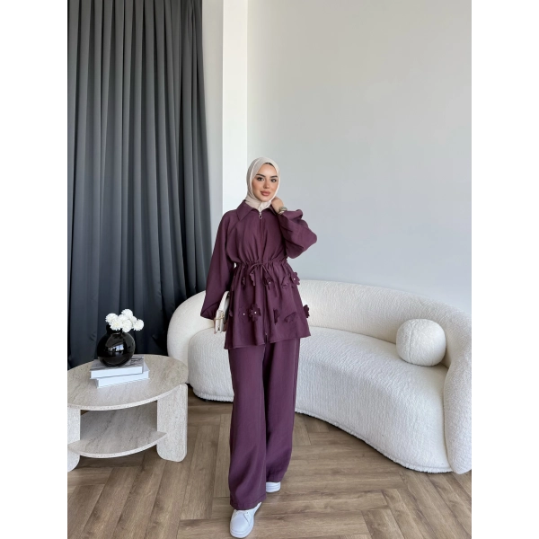 Pwn - Çiçek Desen Modal Takım - Bordo