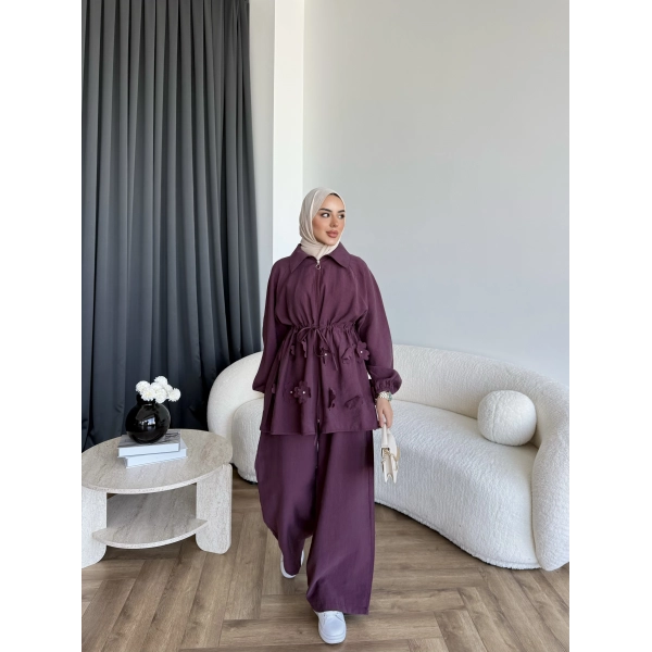 Pwn - Çiçek Desen Modal Takım - Bordo