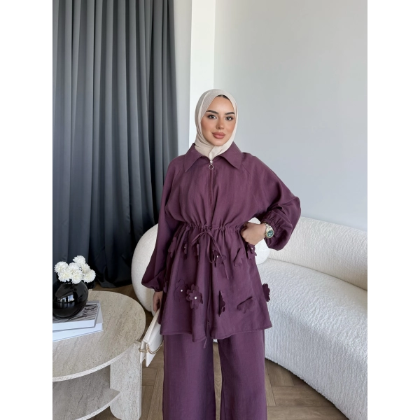 Pwn - Çiçek Desen Modal Takım - Bordo