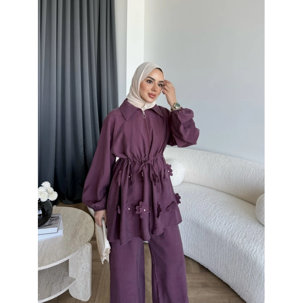 Pwn - Çiçek Desen Modal Takım - Bordo