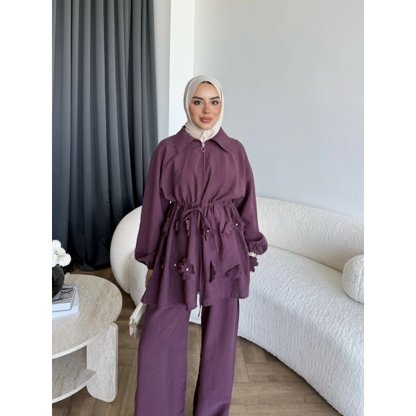 Pwn - Çiçek Desen Modal Takım - Bordo