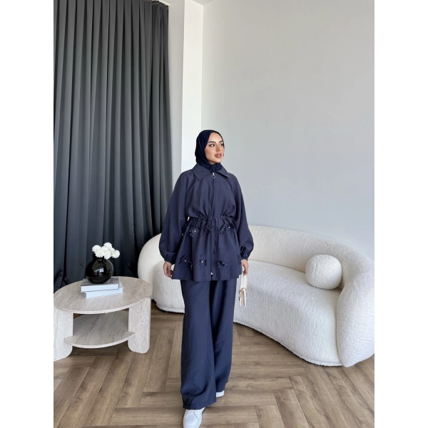 Pwn - Çiçek Desen Modal Takım - Lacivert
