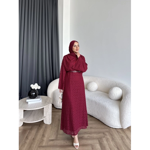 Tb - İndirimli Dantel Elbise - Bordo