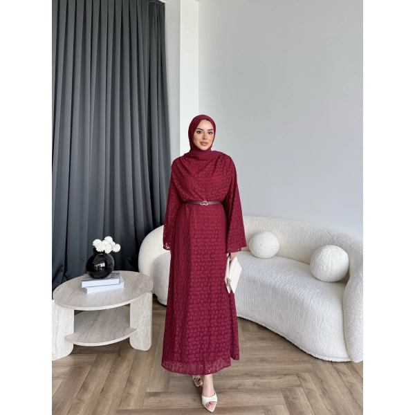 Tb - İndirimli Dantel Elbise - Bordo