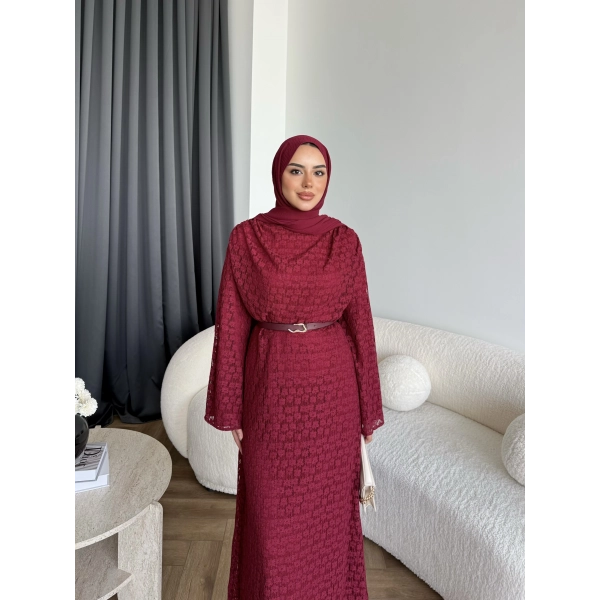 Tb - İndirimli Dantel Elbise - Bordo